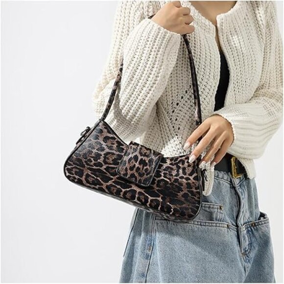 Neiman Marcus Leopard Print Crescent Shoulder Bag - Picture 1 of 3